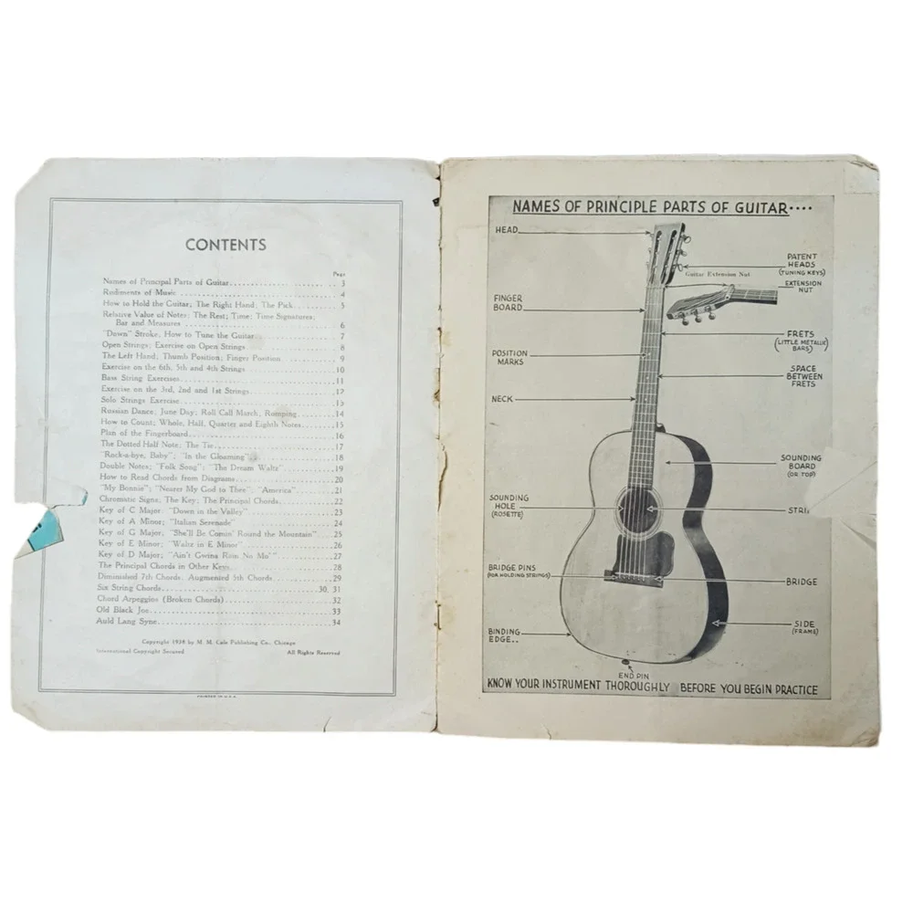 Vintage 1938 Modern Spanish Guitar Method Instruction Collectible Song Book